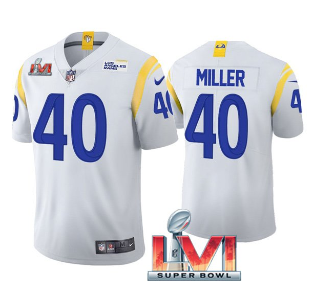 Men's Los Angeles Rams #40 Von Miller 2022 White Super Bowl LVI Vapor Limited Stitched Jersey